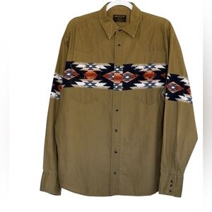 Vintage Wrangler Rustler Western Cowboy Pearl Snap Aztec Print Shirt Size XLT
